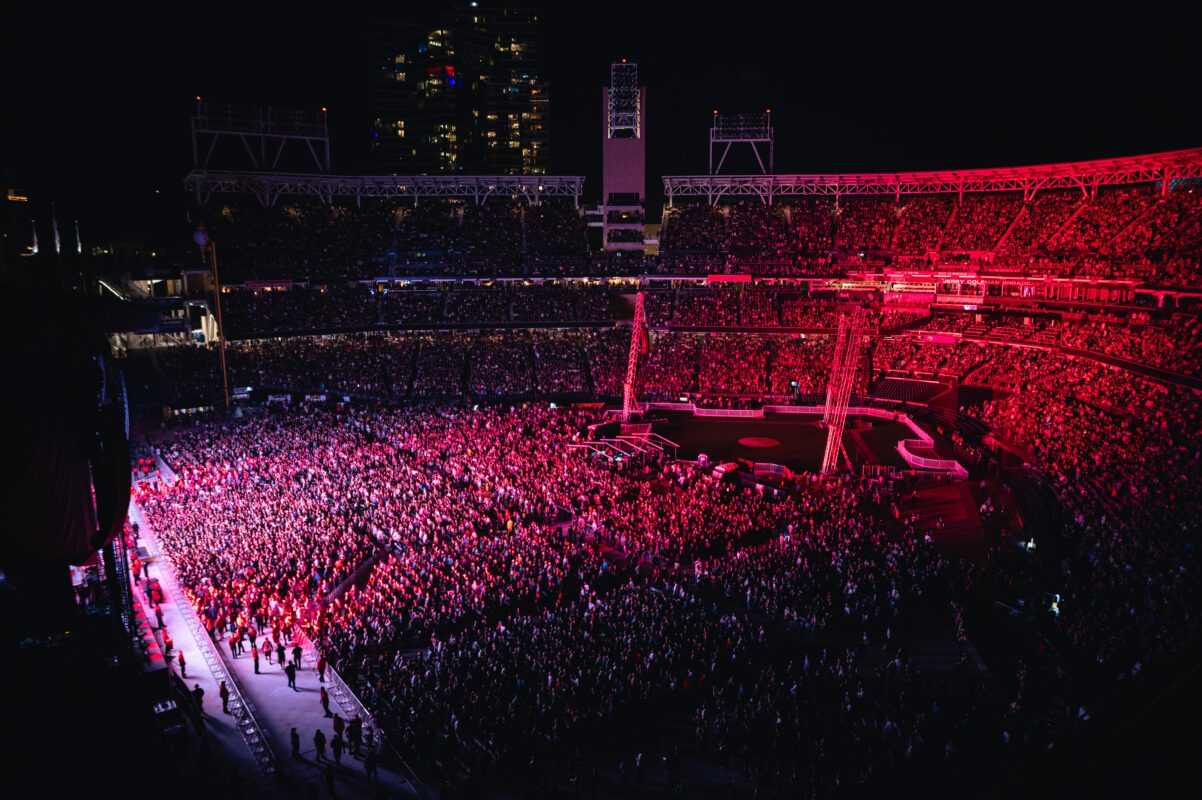 Red Hot Chili Peppers live in concert in San Diego California, Petco Park. Professional live music photography by Evan Denworth.