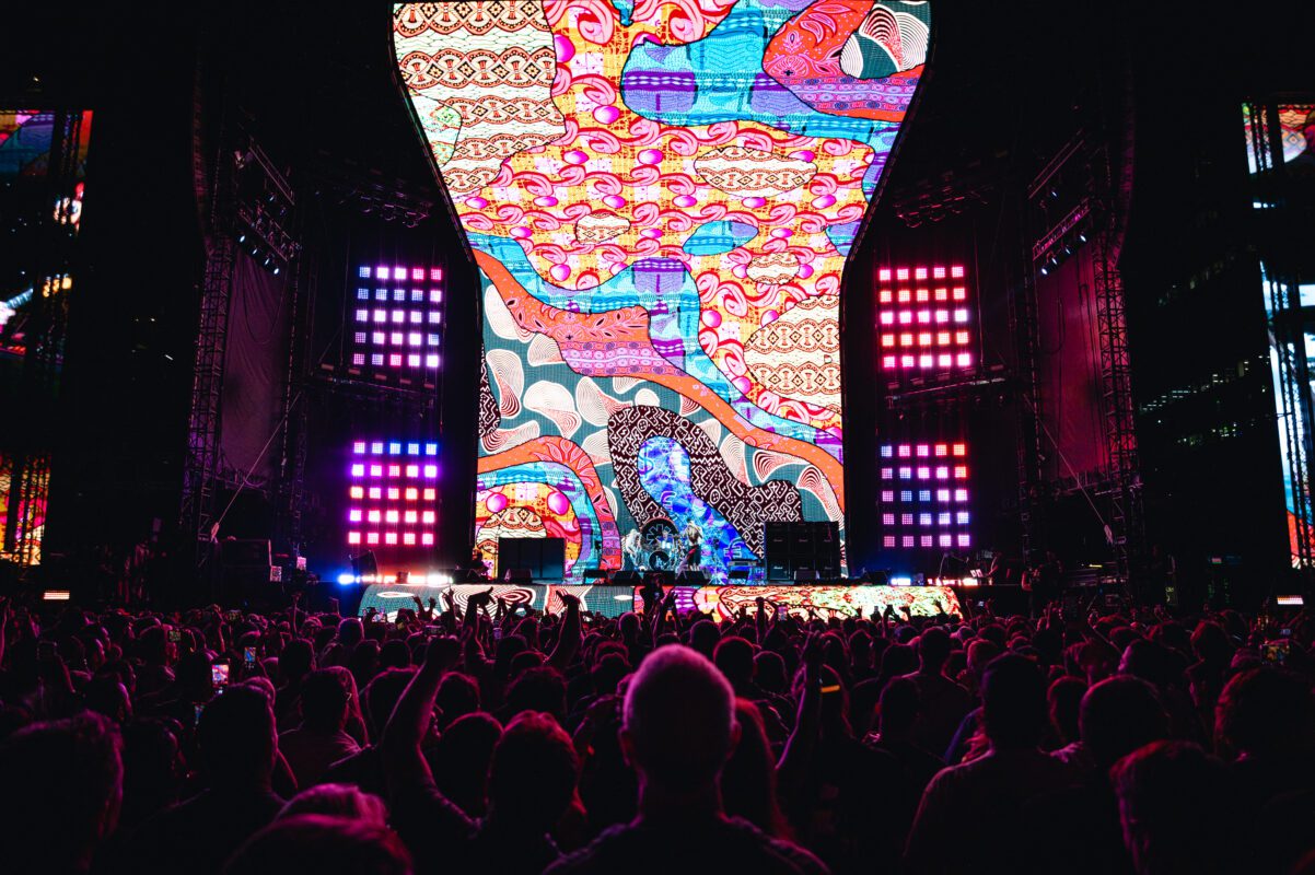 Red Hot Chili Peppers live in concert in San Diego California, Petco Park. Professional live music photography by Evan Denworth.